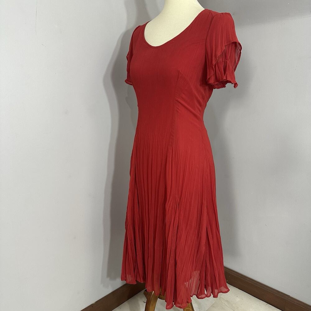 Kedziorek Bell Sleeve V-neck Midi Dress Red 38 Small Lined Coastal Flowy Resort - Picture 4 of 14
